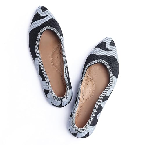 ADAMUMU Flats for Women Mother's Day Knit Stretch Flat Close Toe Dress Shoes for Women Dressy Comfort with Small Heel,Stripeblue,5M