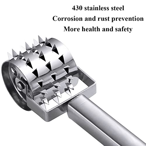 Stainless Steel Meat Tenderizers Roller, Rolling Meat Tenderizer with Ultra Sharp Needle Blades, Meat Rolling Hammer Meat Tenderizer for Kitchen Cooking Meat Tenderizing Steak, Beef, Chicken & Pork — view 3