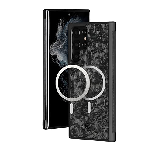 Monocarbon Forged Carbon Fiber Case For Samsung S23 Ultra[Compatible With Mag-Safe ] Non Slip Sides Around Slim Flexible Silicone Tpu Shockproof Protective Phone Cover Case #TOP23