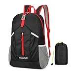 25L Foldable Hiking Backpack Lightweight Packable Basic-Daypack Collapsible Bag Water-Resistant Travel Men Women Camping Cycling Outdoor (Black)