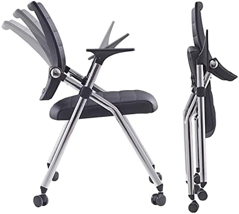 ZQXY Comfortable Home Office Foldable Office Chair,Folding Chair with Wheels Desk Chairs for Bedroom with Padded Seats Small Spaces,Gaming Ergonomic Foldable armrest,360 degree Rotation,Black