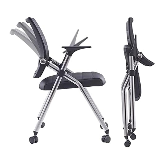 ZQXY Comfortable Home Office Foldable Office Chair,Folding Chair with Wheels Desk Chairs for Bedroom with Padded Seats Small Spaces,Gaming Ergonomic Foldable armrest,360 degree Rotation,Black