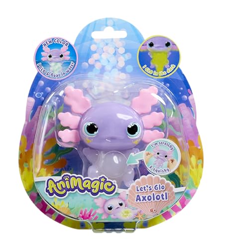 Animagic Let’s Glo Axolotl Pastel Glow-in-The-Dark | Stretchy Squishy Light-Up Electronic Pet Glows & Floats in Water | Sensory Toy for Ages 4+ by Animagic - Used condition - CA$12.66