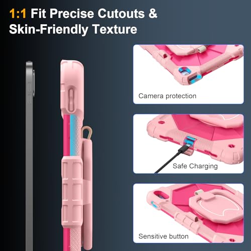 Image of Case for iPad (A16) 11th Generation 11 Inch 2025, Ubearkk for iPad 10th Generation 10.9 inch 2022 case with Screen Protector 360 Degree Rotating Stand Shoulder Strap Pencil Holder, Rose Pink