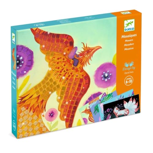 Djeco Mosaik Bastelset Fabelwesen für Kinder ab 6 Jahren | Kreatives DIY Set mit Glitzersteinen, Mosaikbildern & Anleitung zur Förderung der Feinmotorik