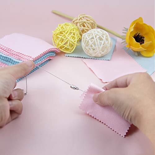 Auear, Jewelry Diamond Cleaning Cloth Sterling Silver Polishing Cloth Cleaner In Bulk For Silver Gold Platinum Jewelry, Pink & Blue (100 Pack, 3.15" X 3.15") #TOP4