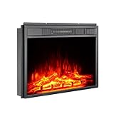 23" Electric Fireplace Insert 750/1500W Stove Heater for TV Stand with Recessed Mounted Flame LED Logs, Timer Setting, Remote Control Fireplace Heater, Adjustable Flame Color Brightness (Black) -  Alohappy