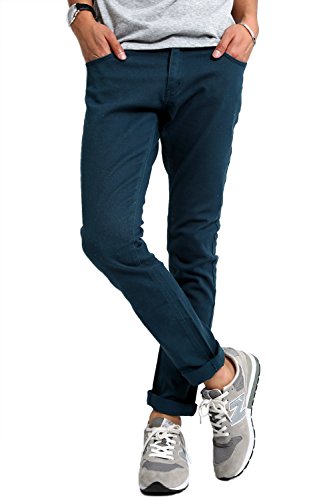 インプローブス チノパン ストレッチ スリム スキニー カラーパンツ メンズ ターコイズ L サイズ