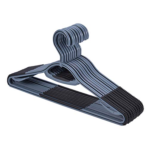 衣類ハンガー すべらない 頑丈 薄く、滑り止めプラスチックのハンガー、10本入、360°回転フック (グレー)