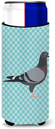 Caroline's Treasures BB8125CC Racing Pigeon Blue Check Can or Bottle Hugger Cooler Washable Drink Sleeve Collapsible Beverage Insulated Holder, Can Hugger, Multicolor image 5