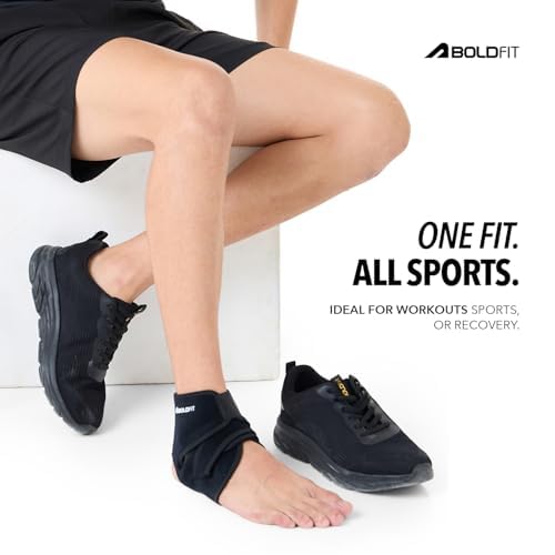 Image of Boldfit Premium Ankle Support Compression Brace for Injuries, Ankle Protection Guard Helpful In Pain Relief and Recovery. Ankle Band For Men & Women (Free Size), Black