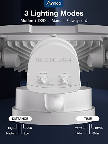 Amico 55W Led Security Lights Motion Sensor Outdoor Light, Super Bright 6000Lm, 6500K Daylight, Ip65 Waterproof, 3 Heads Adjustable Motion Detector Flood Light For Garage, Yard, Porch (White) #TOP7