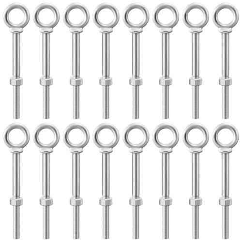 Image of LEIFIDE 16 Pack 1 /2 inch X 6 inch Shouldered Pattern Eye Bolts with Nuts, Hot Dip Galvanized, Industrial, Heavy Duty for Lifting, Anchoring, Hanging, Construction, and DIY Projects