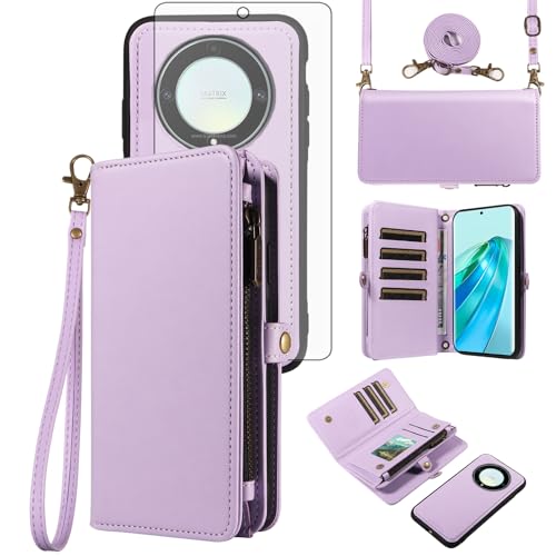 Protégez votre Honor Magic 5 Lite avec cet étui portefeuille violet anti-choc à cordon