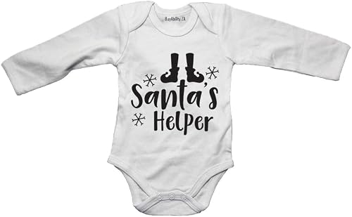 Santa's Helper - Christmas - Baby Grow White Long Sleeve