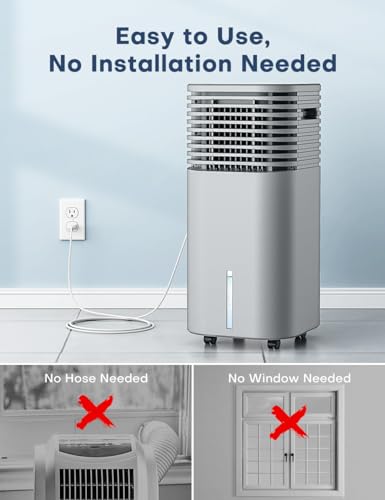 Image of 4-IN-1 Portable Air Conditioners, Evaporative Air Cooler w /4 Modes & 3 Speeds, 15H Timer for Smart Auto-off, 2-Gal Tank for 20H Cooling,17FT Remote,No Hose Needed - Grey