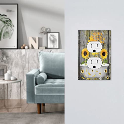 Rustic Sunflower Floral Butterfly In Bathtub Farmhouse 1 Gang Duplex Light Switch Cover Outlet Covers Decorative Wall Plate Receptacle Switchplate Electrical Faceplate For Bathroom Living Room Decor #TOP6