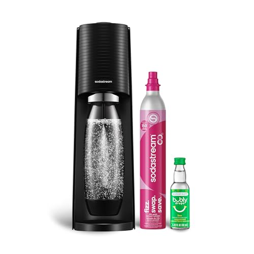 SodaStream - Terra Soda Streaming Machine - STARTER KIT - Sparkling Water Maker with CO2 & Bubly Drop - Eco-Friendly, No Batteries Needed - Black