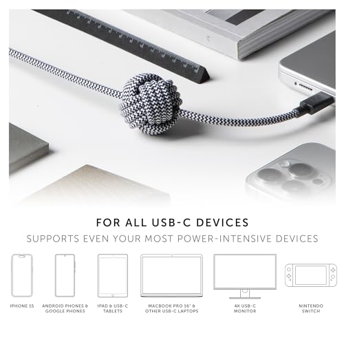Native Union Kabel Anchor 240 W, wzmocniony, pleciony kabel USB-C do USB-C Power Delivery 3.1 z ważonym węzłem, do iPhone'a 15, 15 Pro Max, MacBook Pro 35.6 cm/40.6 cm M2, Air 38.1 cm M2 (Cosmos)