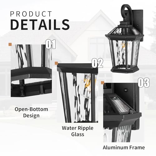 Image of JYZ 14 inch Outdoor Wall Light, Modern Outside Lighting Fixtures, Exterior Wall Sconces for Patio Front Door, Porch, Garage, Anti-Rust Black