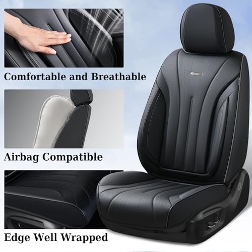 Image of Coverado Car Seat Covers Full Set, Black Leather Seat Cover for Cars, Luxury Waterproof Seat Cover, Front and Back Car Seat Protector Car Seat Cushion Universal Fit for Most Cars