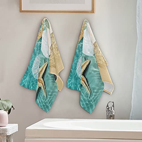 Seashell Starfish Towels Set Of 2 Hand Towel Absorbent Face Towel Soft Dish Towels For Gym Bath Kitchen Decor 28X14 Inches #TOP3