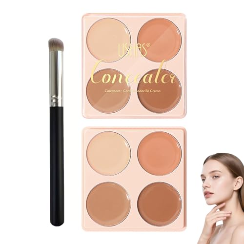 ARYIMYDP Paleta Correctora 4 Colores con Pincel, Alta Cobertura Anti-Ojeras, Resistente al Agua y Larga Duración, Textura Ligera No Grasa, Para Granos y Acné