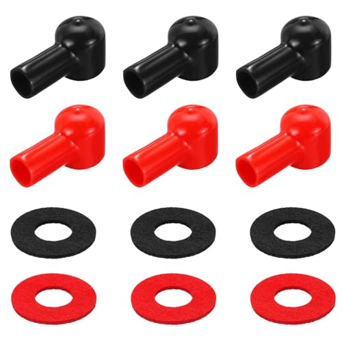 MECCANIXITY Battery Terminal Lug Boots Covers, 6 Pcs Battery Terminal Cable Lug Protector Cover Lug Caps with Washers Black Red L12-20-43mm for Car Accessories Truck Marine Boat