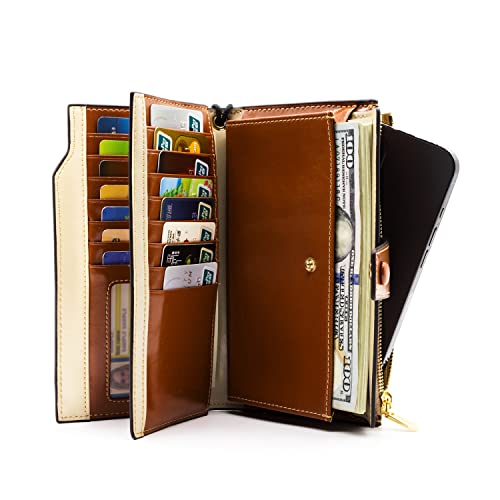 ANDOILT Women's RFID Blocking Large Capacity Luxury Wax Genuine Leather Clutch Wallet Card Holder Organizer Ladies Purse3