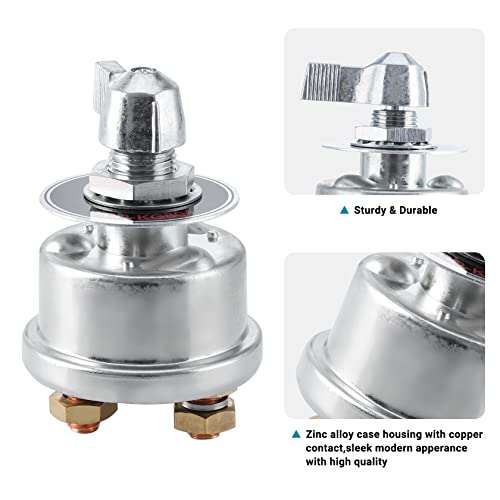 Pindex 12V-48V High Current Master Battery Disconnect Switch Kit,250A Continuous 1000A Intermittent Replacement Switch Power Spst Kill Cutoff With Copper Contacts #TOP3