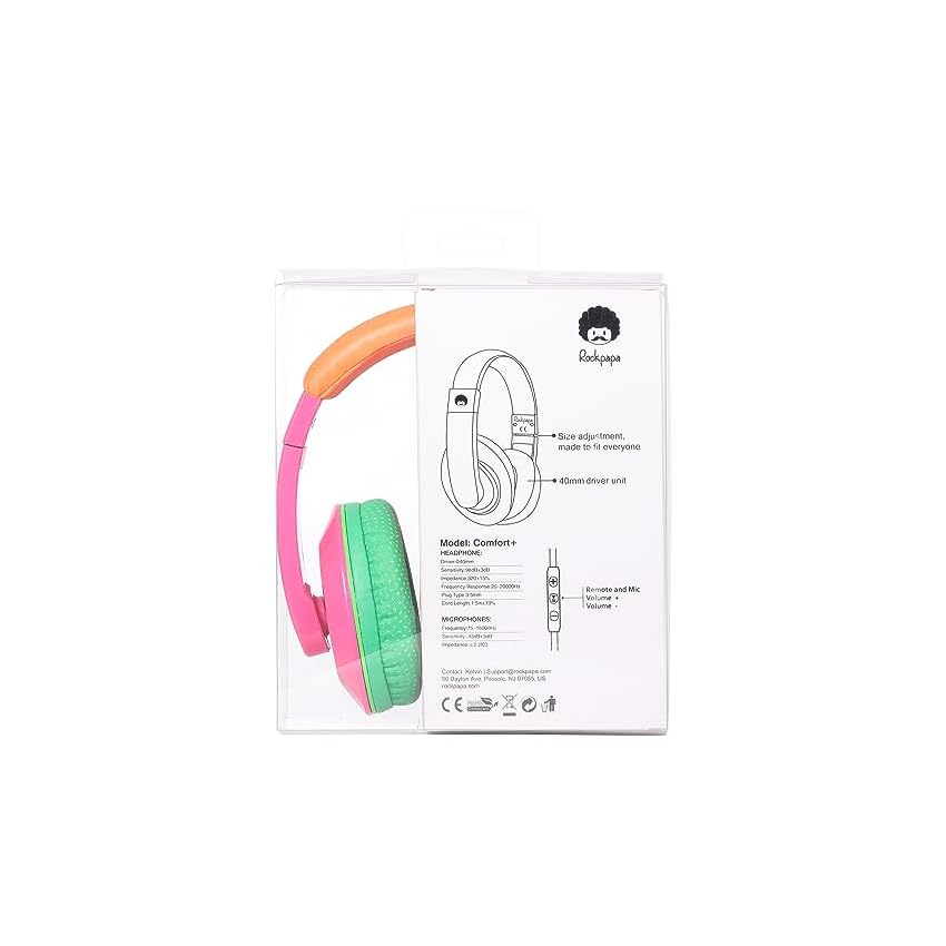 RockPapa-Casque-Audio-Enfant-Casque-Filaire-avec-Micro-pour-Enfants-Serre-tete-Ajustable-Casque-Audio-Jack-35mm-pour-PC-TV-Tablette-Smartphone-Rose-Vert-Orange rockpapa casque audio enfant, casque filaire avec micro pour enfants, serre tête ajustable, casque audio jack 3,5mm, pour pc tv tablette smartphone (rose vert orange)