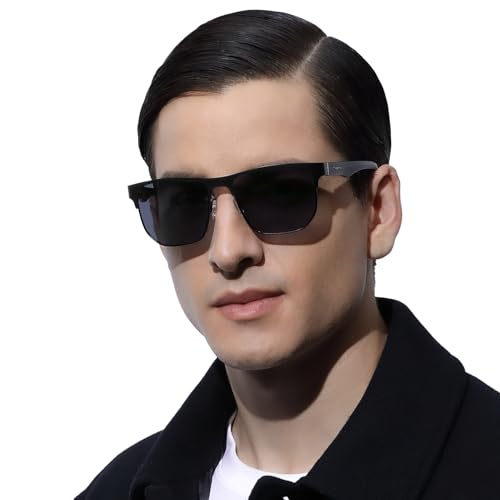 CARFIA Męskie okulary przeciwsłoneczne z polaryzacją, modna metalowa ramka prostokątna, modne okulary UV400 do jazdy i wędkowania
