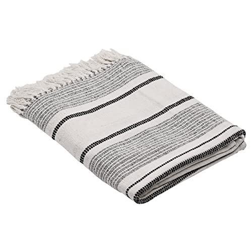 EGLO LIVING Decke Longlac, Kuscheldecke im Nature Design, Wolldecke für Couch, Sofadecke aus Baumwolle in Creme und Grau, 130x170 cm