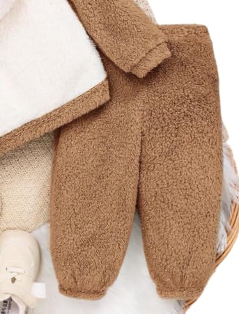 Image of Cartoon Character Design Kids' Fur Hooded Top and Pants Set, White and Brown