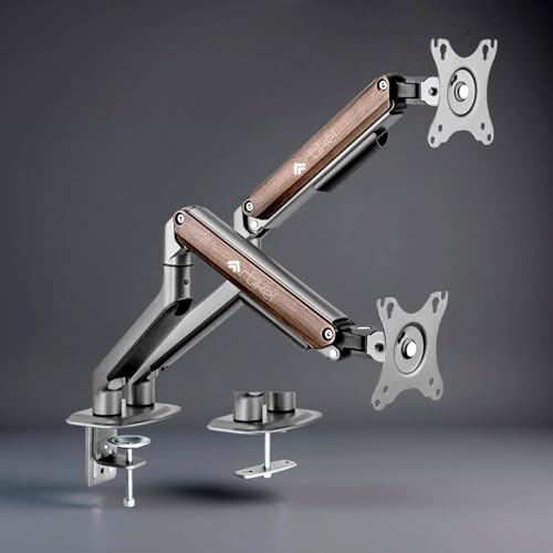 Image of ARTIKEL Monitor Desk Mount Adjustable Spring Assisted Monitor Arm VESA Mount with C Clamp Grommet Mounting Base Computer Monitor Stand (Sleek Spacegray Wood, Dual)