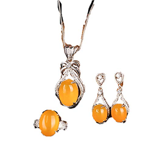 Bague et boucles d'oreille en argent 925 avec ambre agate calcédoine et jade