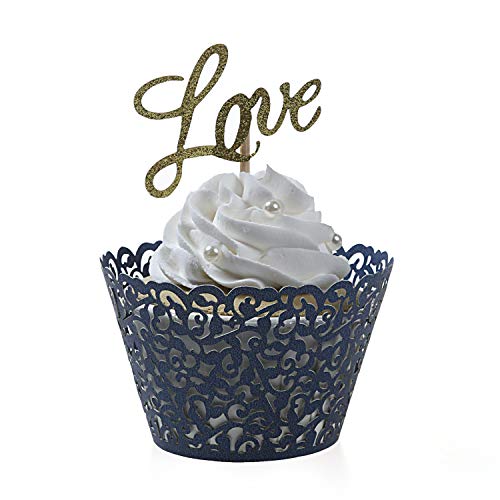 Kposiya Pack Of 120 Cupcake Wrappers Artistic Bake Cake Paper Cups Vine Designed Laser Cut Cupcake Wraps Baking Cup Muffin Case Trays For Wedding Baby Shower Party Birthday Decoration (120, Navy Blue) #TOP4