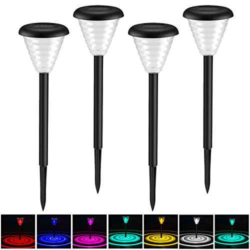 Miavogo Lampe Solaire Exterieur, 4 Pièces Lumiere Solaire Exterieur en 7 Couleurs. Lampadaire Solaire Ip65 Étanche Avec Allumage et Extinction Automatique par Capteur Cover