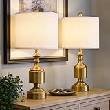 BOBOMOMO Gold Table Lamps Set of 2-20.5' Modern Metal Bedside Lamps for Nightstand, Mid-Century Night Stand Lamps with Linen Shade, Small Lamps for Bedroom Side Table & Home Office