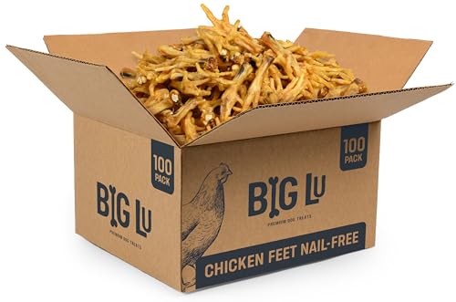 Big Lu Nail-Free Chicken Feet Dog Chews (100-Pack) | 100% Natural Single-Ingredient Treats Rawhide-Free Long-Lasting Rich in Glucosamine and Chondroitin for Joint Health