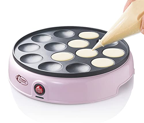 Foto von Bestron Poffertjes Maker im Retro Design, Mini Waffel Pfannkuchen Automat, mit Antihaftbeschichtung, Sweet Dreams, 800 W, Farbe: Rosa