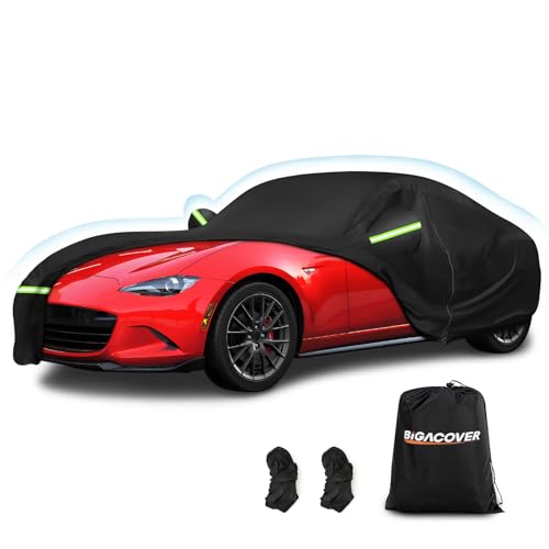 Waterproof Full Car Cover Custom Fit for Mazda Miata MX-5 1989-2023, All Weather OutdoorWindproof Heavy Duty Protection with Zipper and Soft Cotton Lining, Storage Bag(Black)