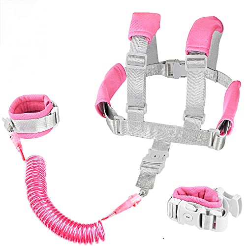 2 in 1 Toddler Leash Anti Lost Wrist Link Pink Safety Harness with Lock for Kids, Baby Leash Anti Lost Wrist Link Safety Wrist Link for Toddlers(Pink 8.2 Ft) â€¦