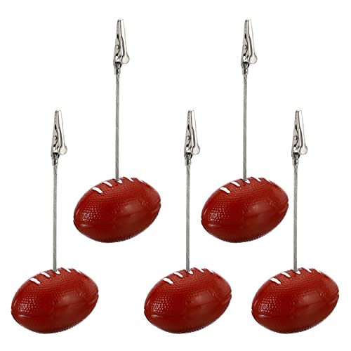 PATIKIL Brown Metal Resin Table Card Holder, 5 Pack Memo Clip Stand with Alligator Clasp, Football Shape for Table Number Holders