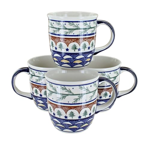 Comparison: Best Pottery Cup Set 11 Blue Rose Polish Pottery - Green Evergreen 4 Piece Mug Set - 4 12 oz Mugs - Ceramic Christmas Cups, Festive Evergreen Holiday Design for Coffee, Tea & Cocoa
