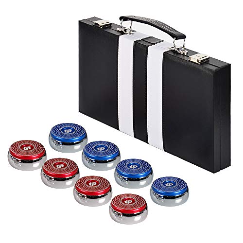 TORPSPORTS Set of 8 Aluminum Caps Shuffleboard Pucks 2-1/8" Size with Case- Red/Blue
