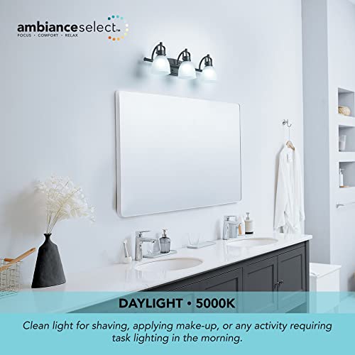 Image of Globe Electric 52090 Gilroy 3-Light 25W Integrated LED Vanity Light with Selectable Color Temperature, Matte Black, Frosted Glass Shades, 1780 Lumens, 3000K-4000K-5000K Switch, Energy Star Certified