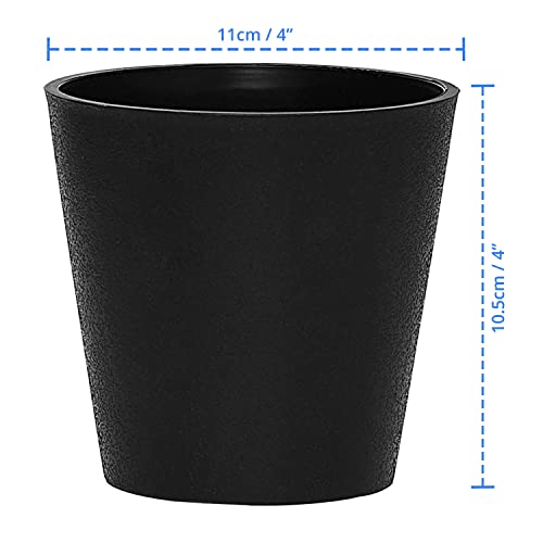 ABOUT SPACE Planter Pot - 4 Inch Plastic Flower Pots with Drain Hole for Succulents,Foliage Plants & Saplings - Nursery Pots for Indoor,Outdoor,Balcony,Garden,Home Decor (6 Pcs) Black - Only Pots