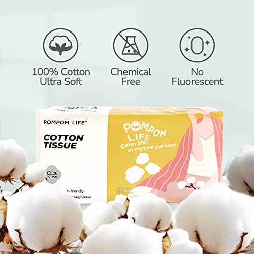 Pompom Life Disposable Face Towel, Ultra Soft Thick Wash Cloths For Adults And Baby, 100% Cotton Dry Wipes For Washing And Drying, 100 Count Facial Tissue For Cleansing, Skincare, Makeup Remover #TOP1