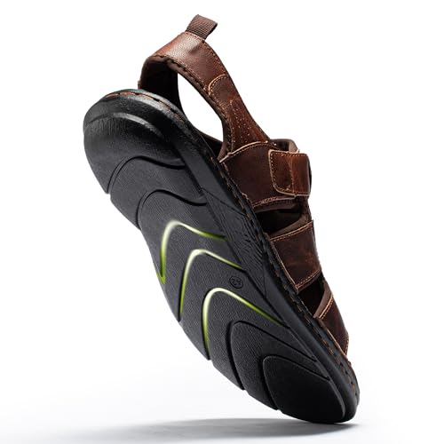 Image of ArcBrothers Men's Premium Leather Sandals - Classic Roman Style Open Toe Sandals - Cushioned Heel, Non-Slip & Sturdy Support
